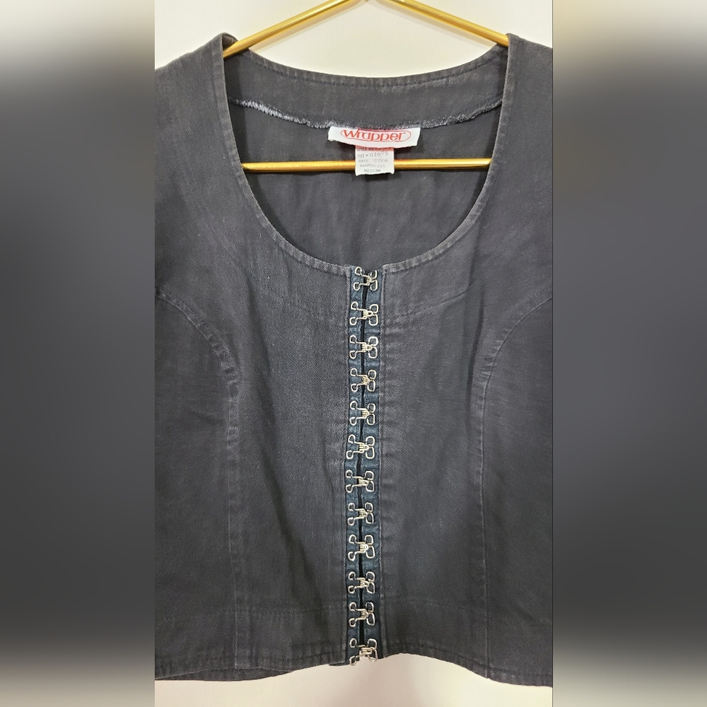 Black Hook-Front Cropped Bolero Jacket M Punk Goth Grunge Rockstar Biker Gf‎ - Picture 3 of 5